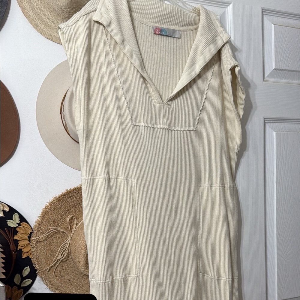 Free People Cream Ribbed Sleeveless Dress